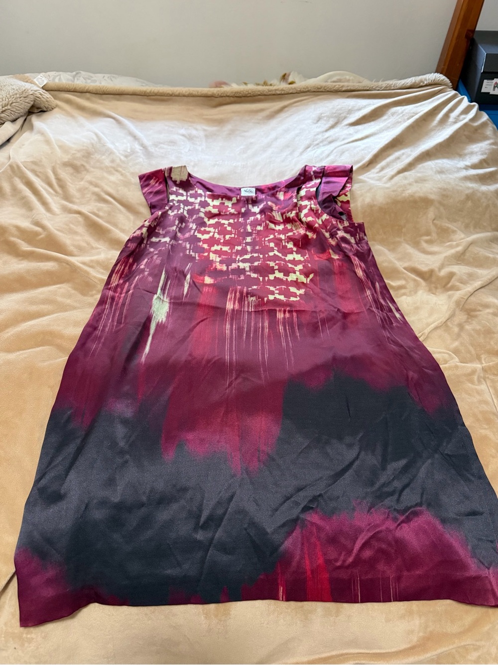 Anthropologie Ali Ro Sleeveless Abstract Ombre Plum Silk Shift Dress Women’s 8